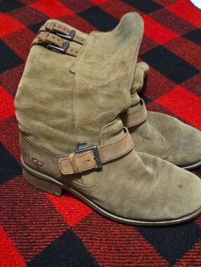 UGG Women's Tan Suede Buckle Mid-Calf Booties